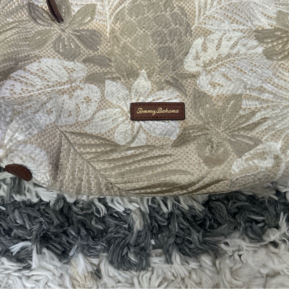 Vintage Tommy Bahama Palm Tree Tropical Print & Leather Trim Shoulder Bag 18x13 - Picture 2 of 12